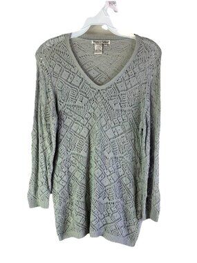 Vintage 90s Winter Silks Silk Crochet Knit Sweater Coastal Blue